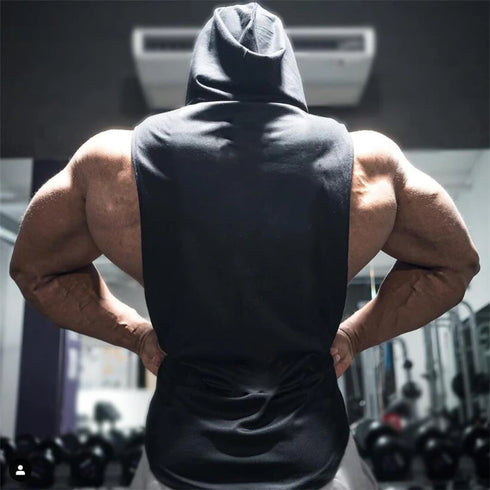 Men's Brand Gym Hooded Tank Top-Cotton Sleeveless Fitness Vest